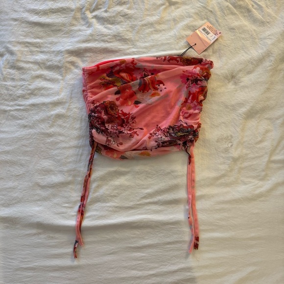 Missguided Neon Pink Dragon/Floral Print Ruched Bandeau Top | Size M | NWT - Picture 5 of 7